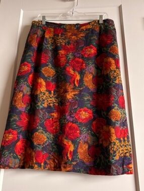Vintage 80s Floral Midi Skirt | Bold Autumn Print | A-Line | Cozy Retro